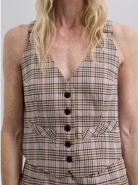 NWT Scalpers pink & cream plaid vest XL